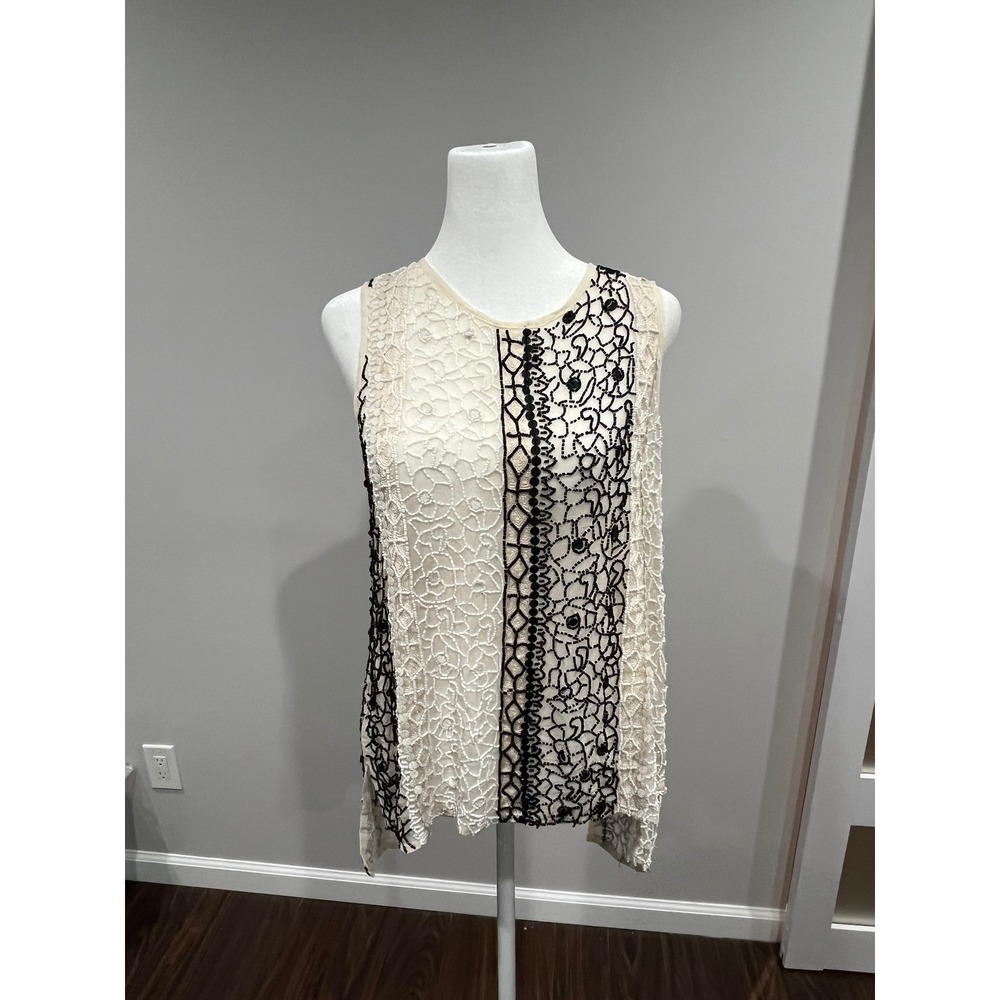 Parker Black Ivory Lace Beaded Embellished Sleeveless‎ Tank Top Women Size S
